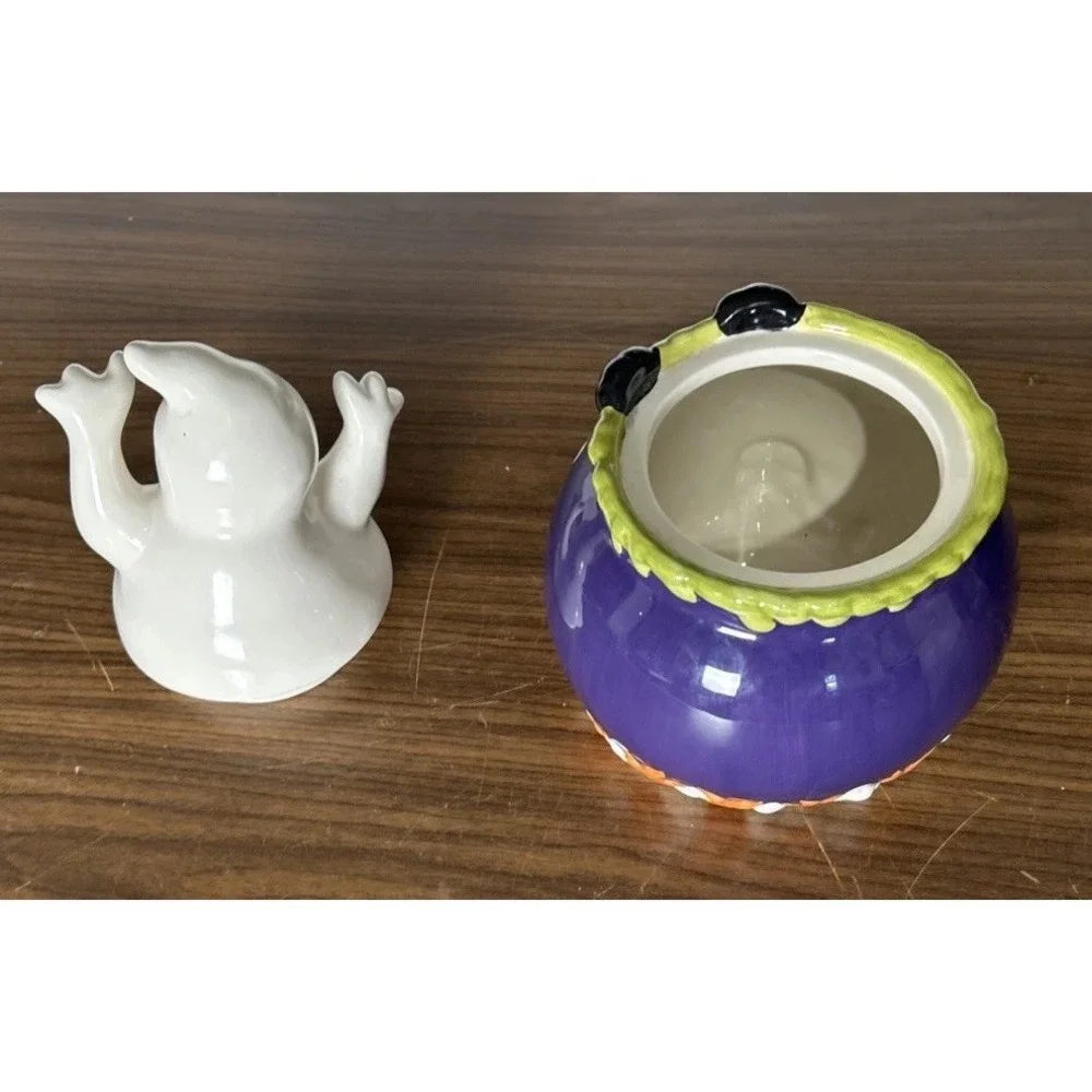 David's Cookies Halloween Witch's Brew Cauldron Cookie Jar Ghost Black Cat Skull